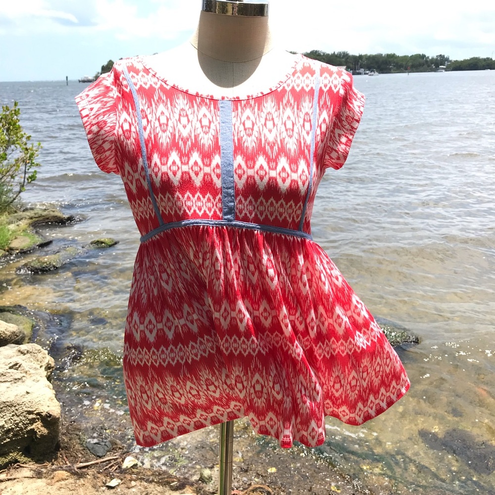 THML Flowy Peplum Tribal Aztec Blouse Top